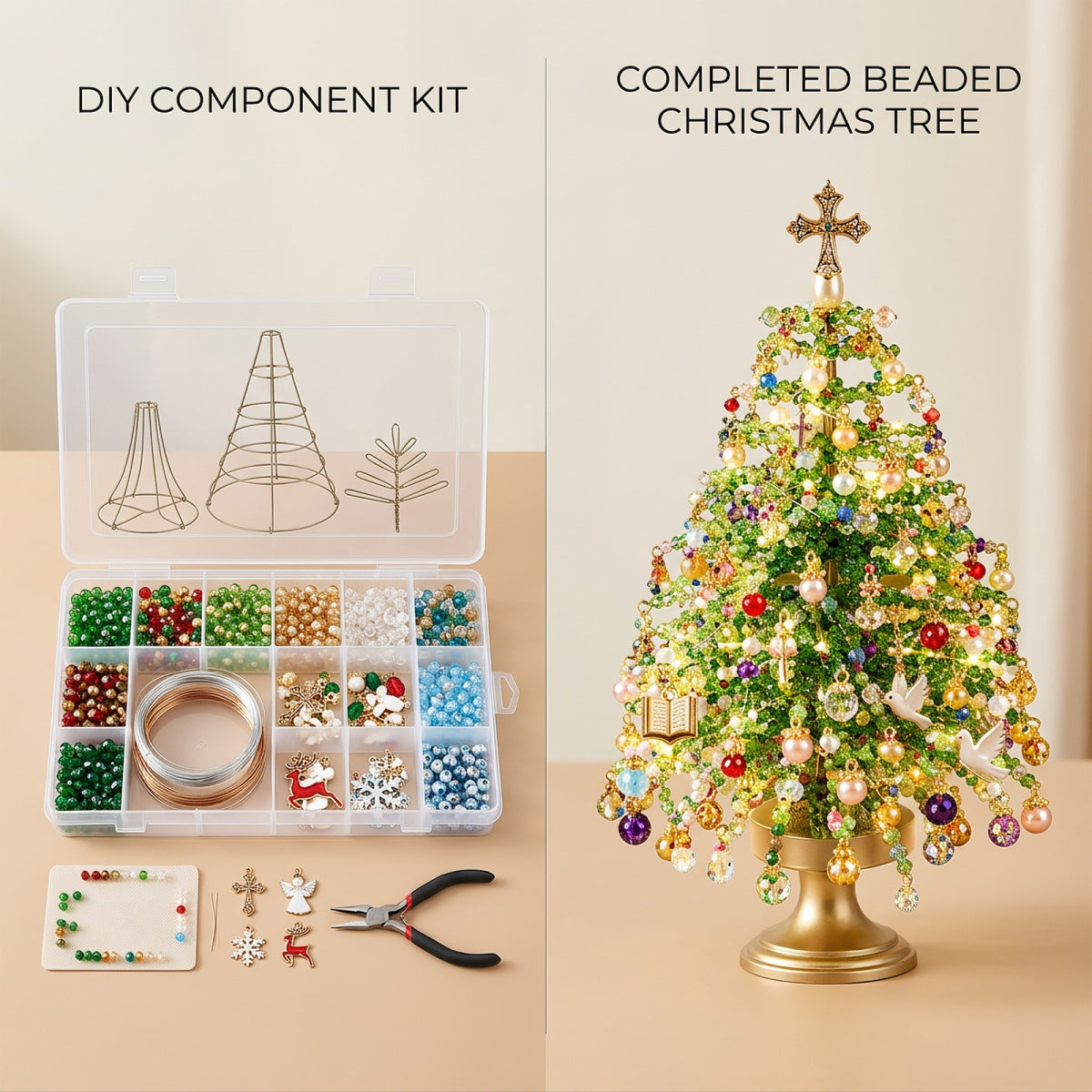 DIY Beaded Christmas Tree Kit - assembled tree